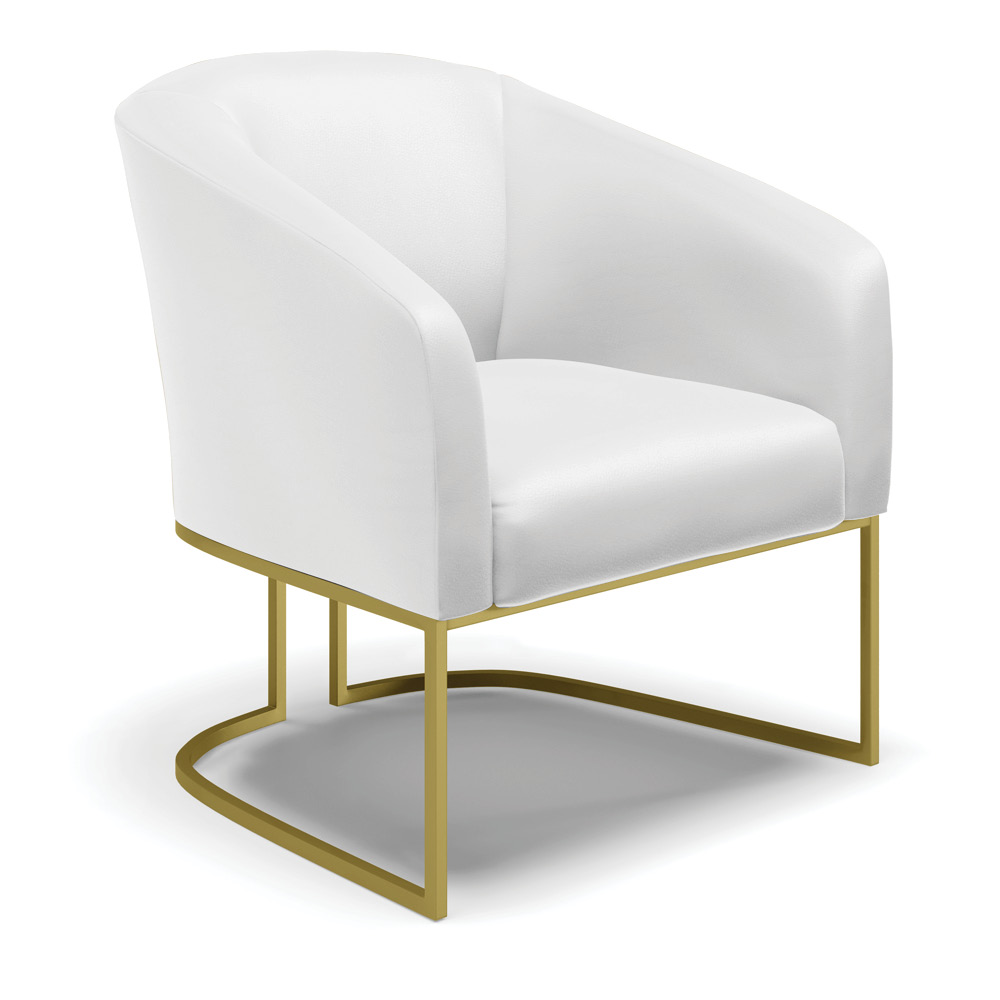 Poltrona Stella Corino Branco Base Metálica Industrial Dourado - D'Rossi