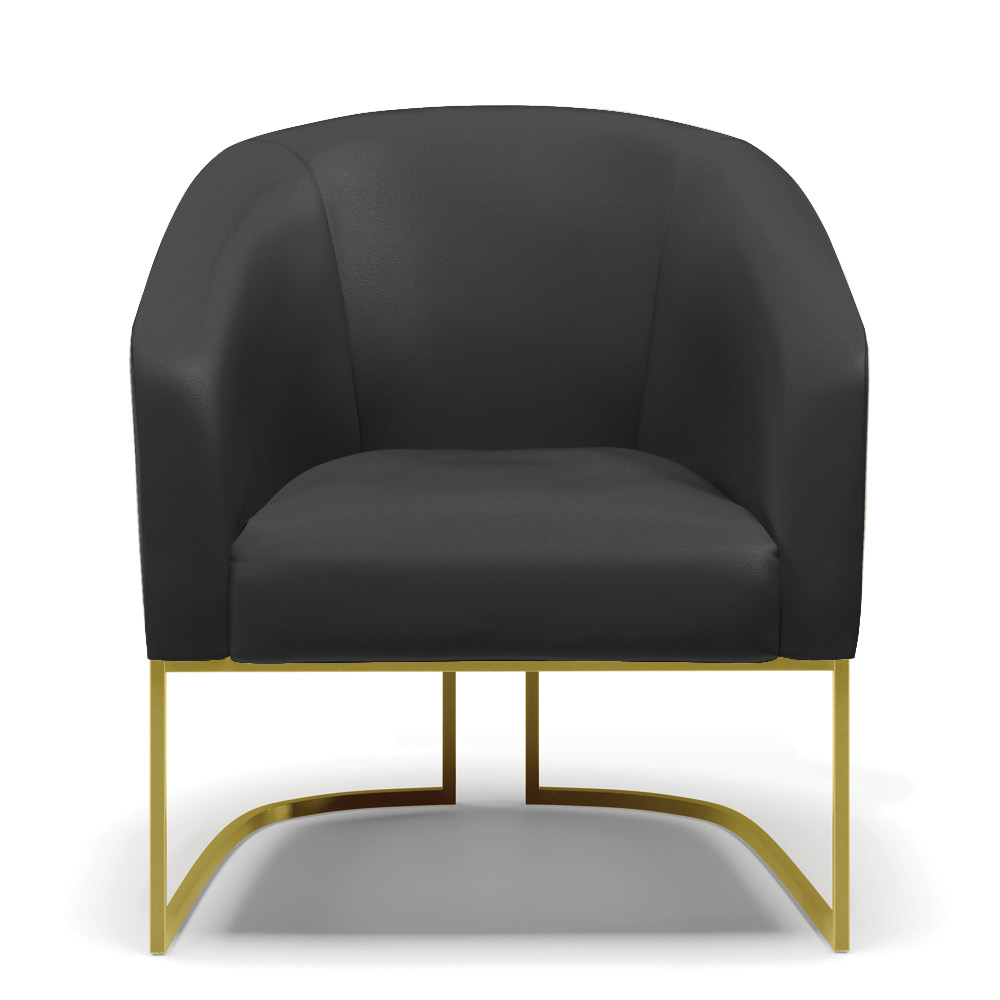 Poltrona Stella Corino Preto Base Metálica Industrial Dourado - D'Rossi