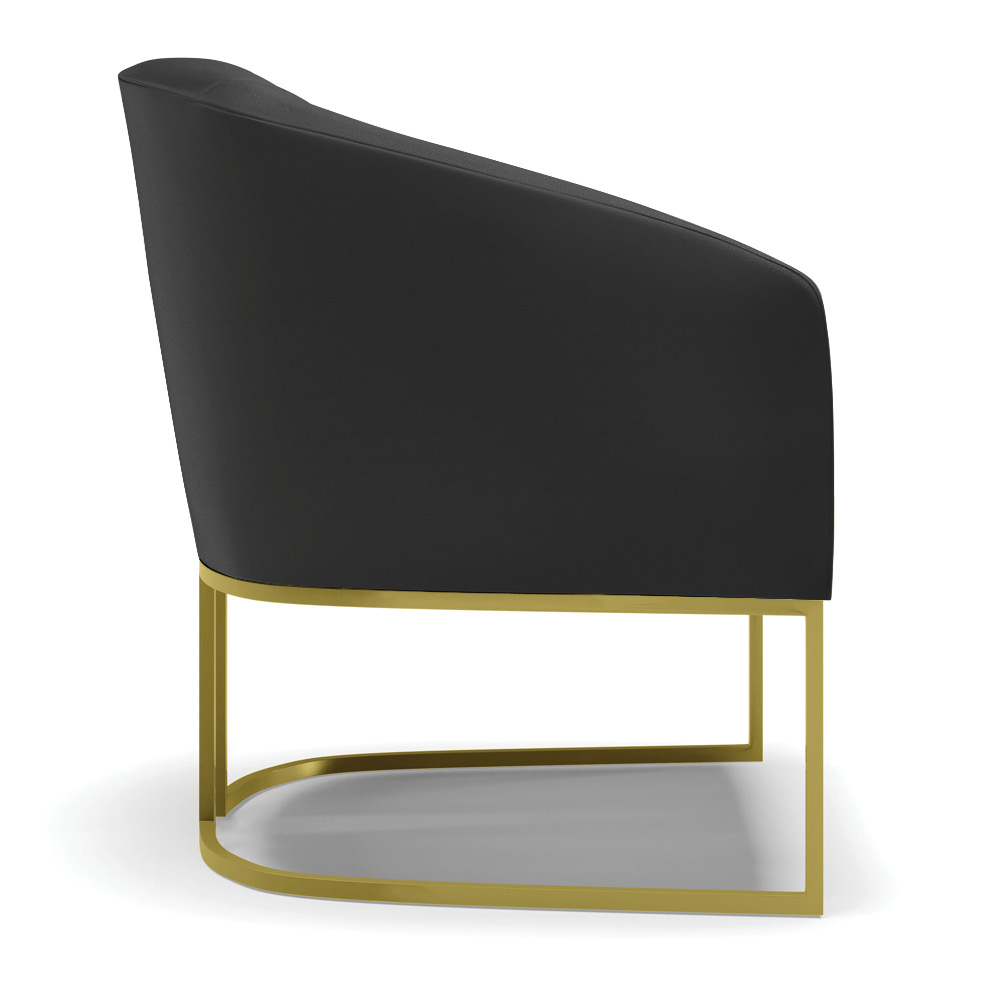 Poltrona Stella Corino Preto Base Metálica Industrial Dourado - D'Rossi