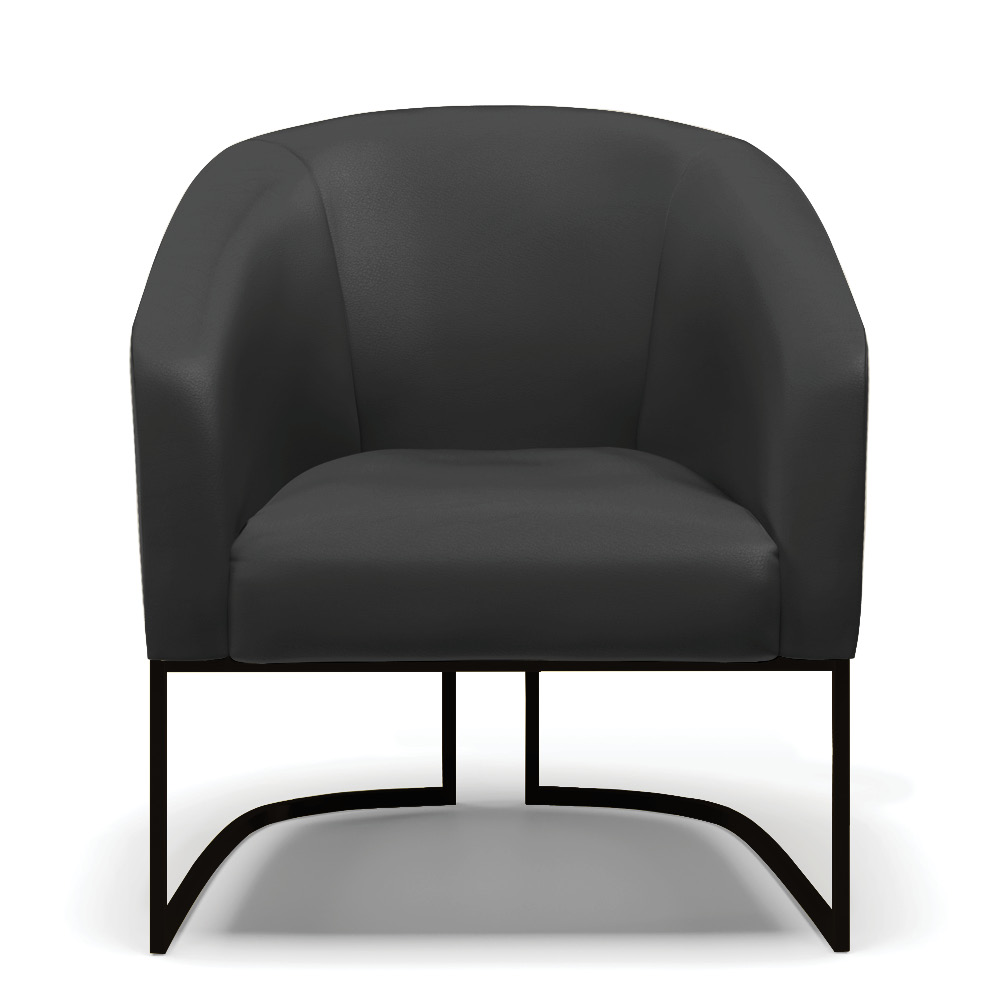 Poltrona Stella Corino Preto Base Metálica Industrial Preto - D'Rossi