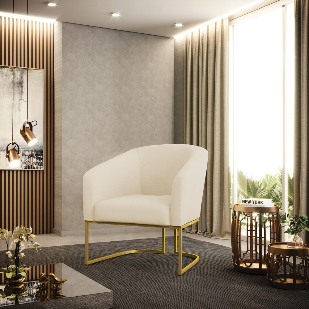 Poltrona Stella Linho Base Metálica Industrial Dourado - D'Rossi