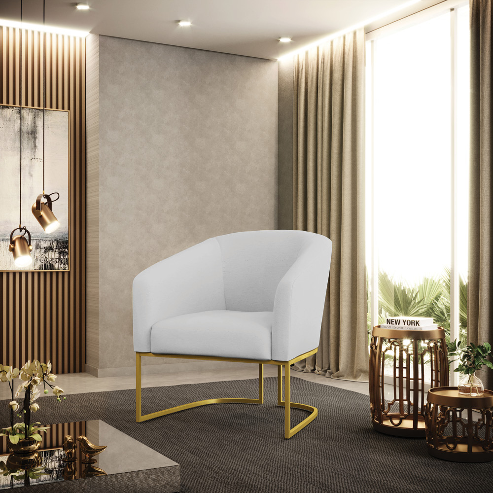 Poltrona Stella Linho Cinza A05 Base Metálica Industrial Dourado - D'Rossi