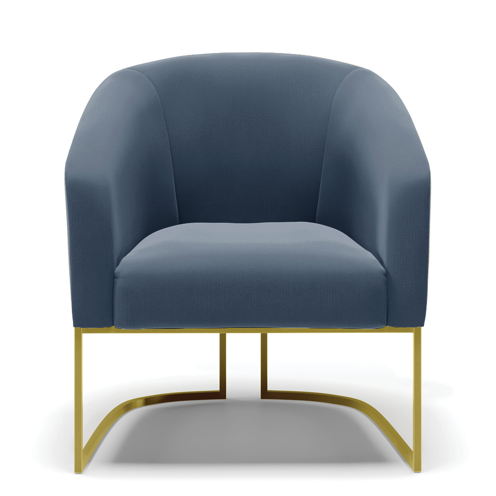 Poltrona Stella Suede Azul Marinho Base Metálica Industrial Dourado - D'Rossi