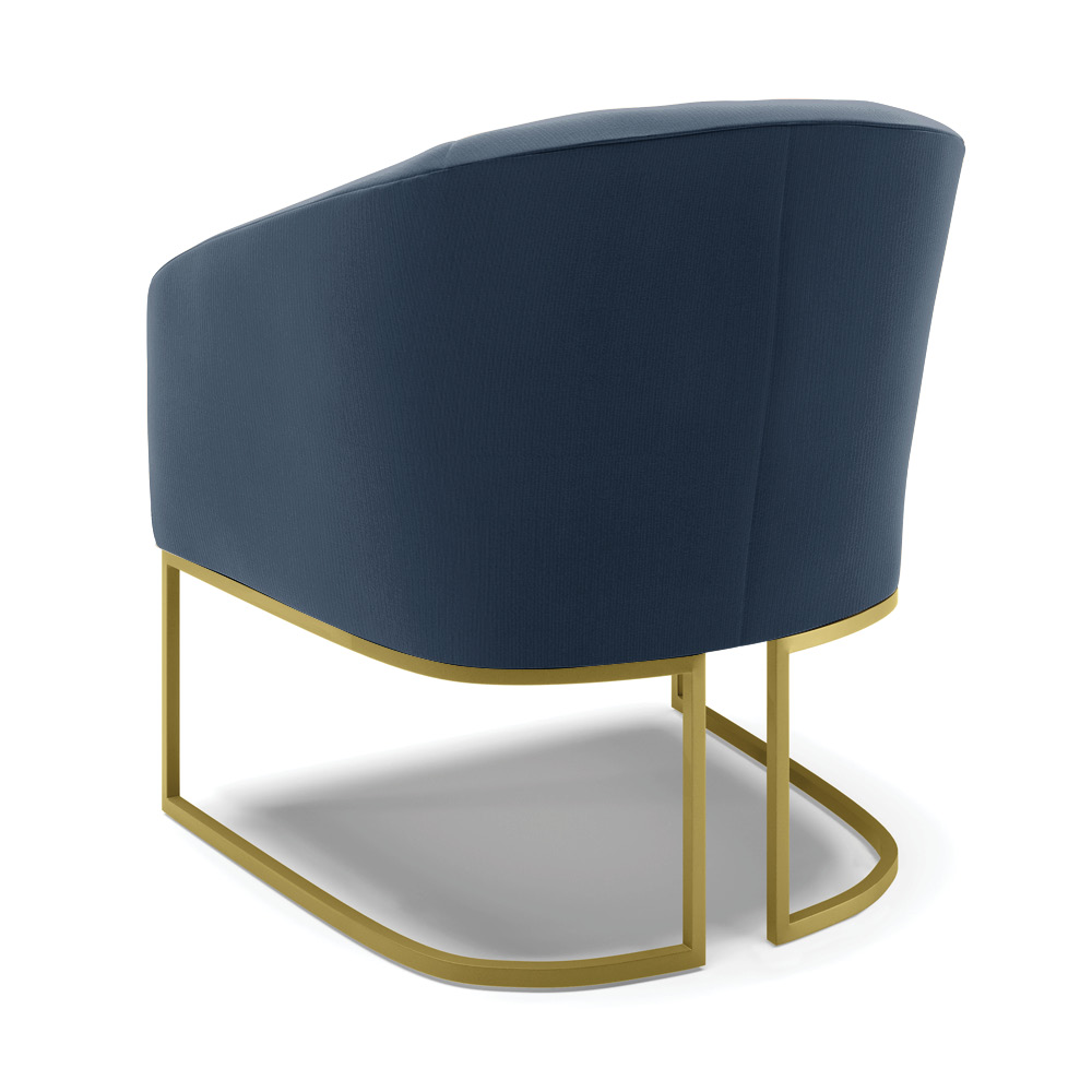 Poltrona Stella Suede Azul Marinho Base Metálica Industrial Dourado - D'Rossi