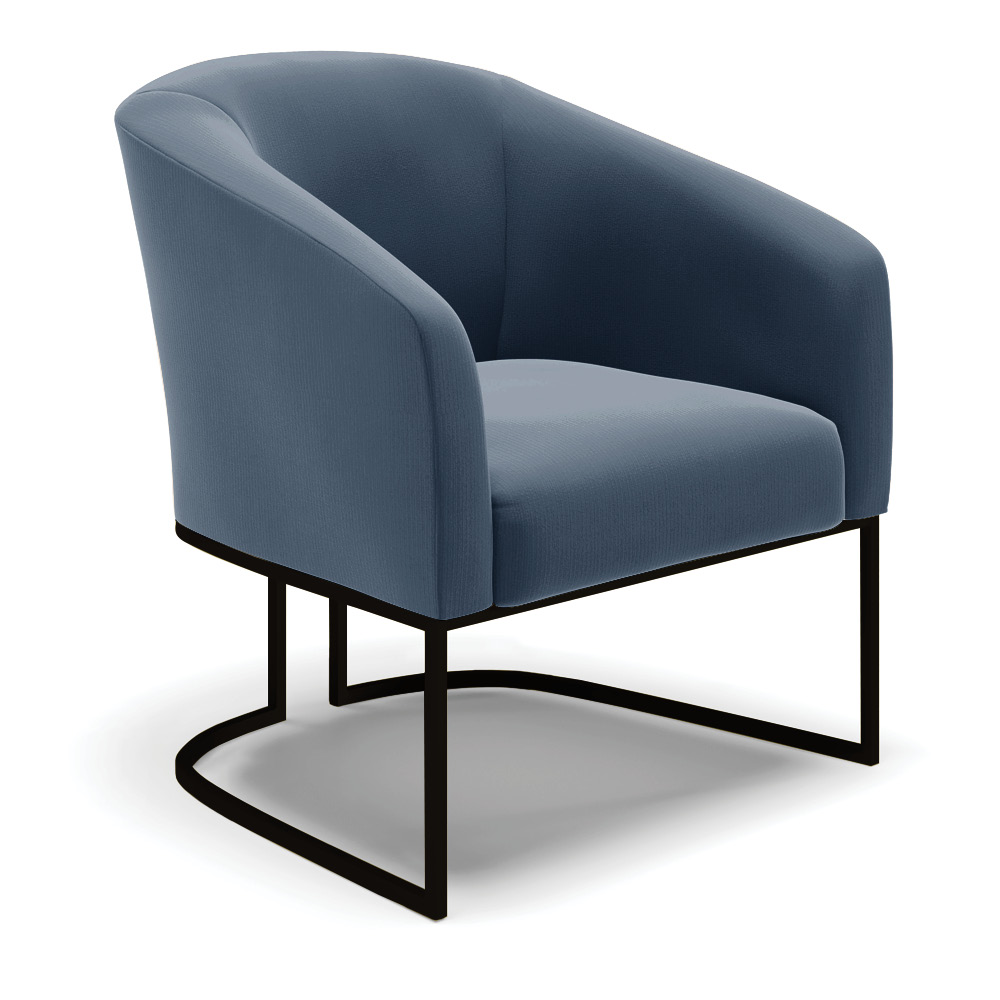 Poltrona Stella Suede Azul Marinho Base Metálica Industrial Preto - D'Rossi