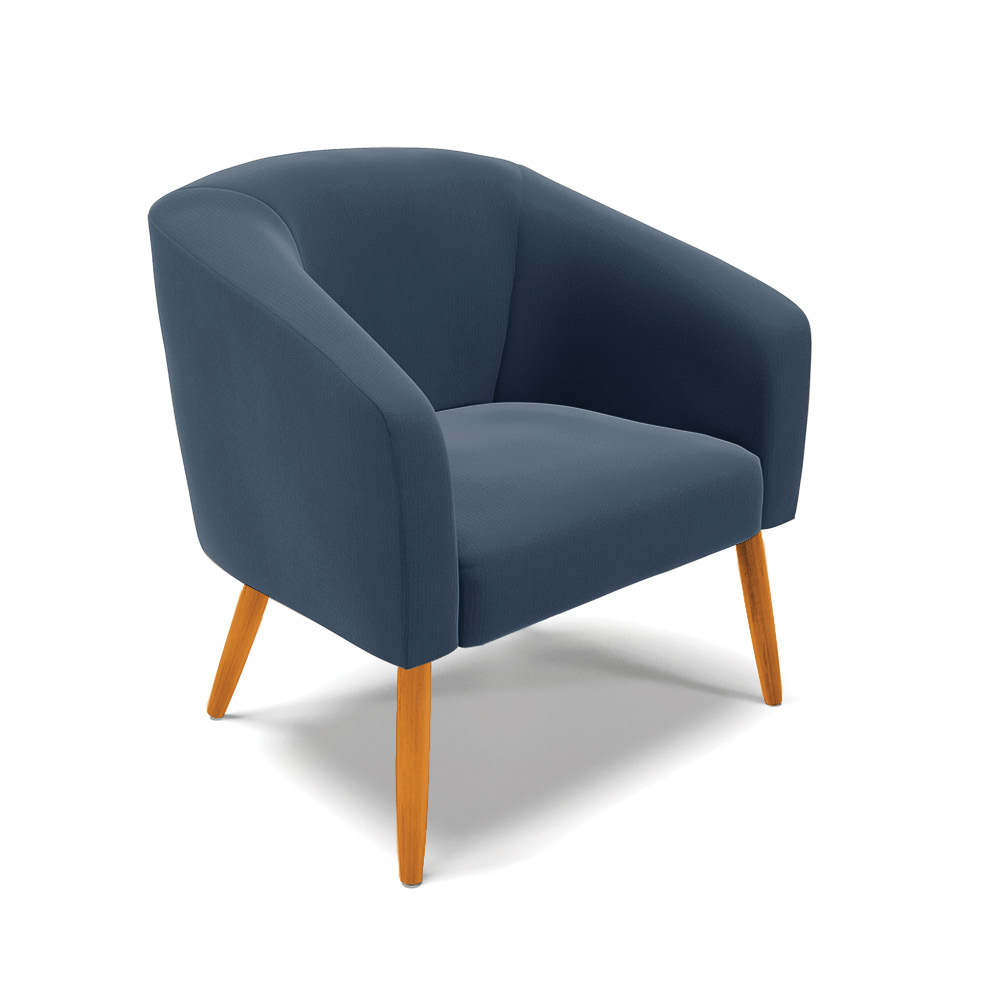 Poltrona Stella Suede Azul Marinho Pés Palito Castanho D'Rossi