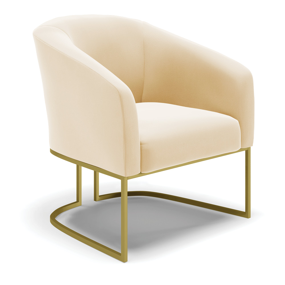 Poltrona Stella Suede Bege Base Metálica Industrial Dourado - D'Rossi