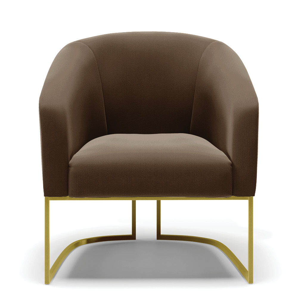 Poltrona Stella Suede Marrom Base Metálica Industrial Dourado - D'Rossi