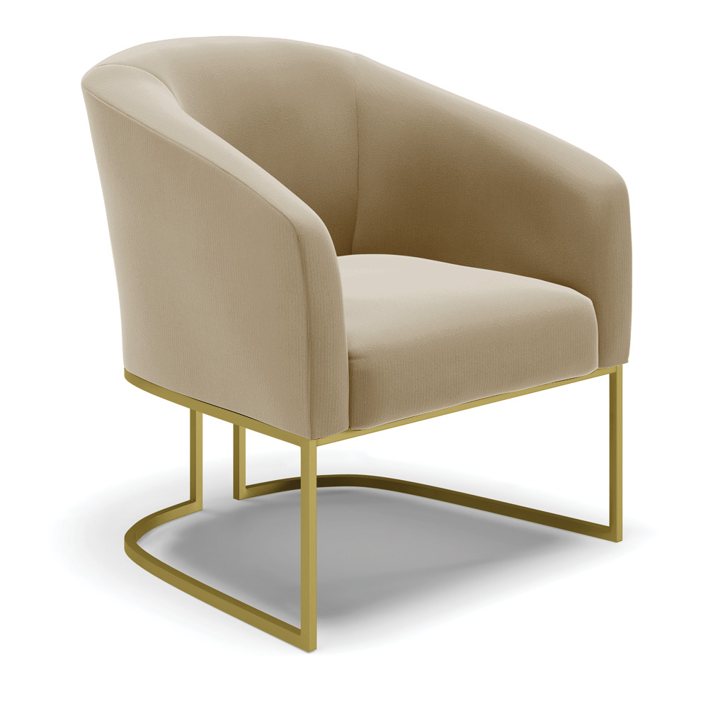 Poltrona Stella Suede Marrom Rato Base Metálica Industrial Dourado - D'Rossi