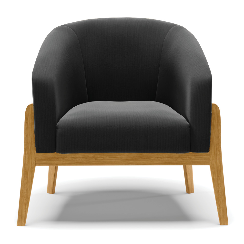 Poltrona Stella Suede Preto Base Madeira Castanho - D'Rossi
