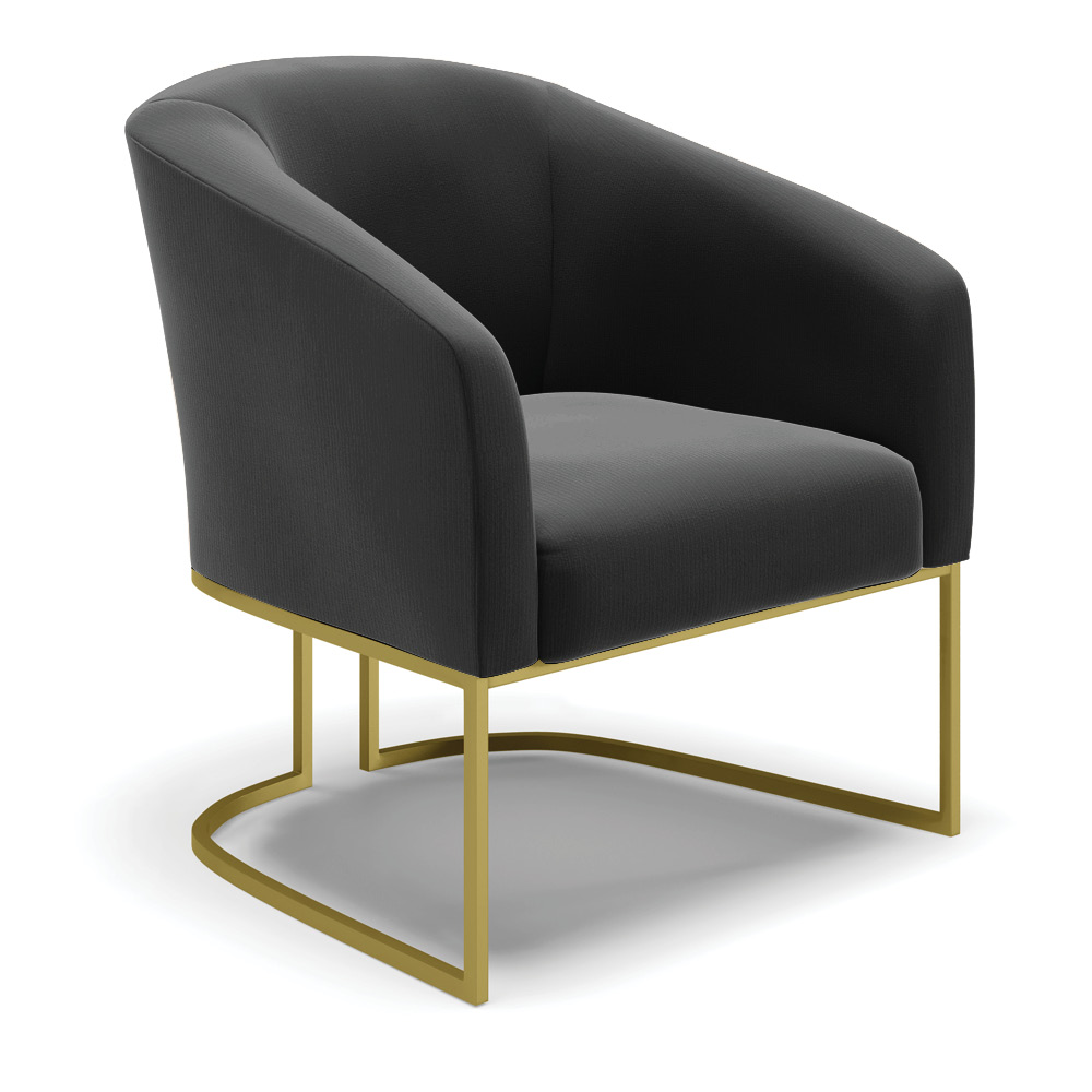 Poltrona Stella Suede Preto Base Metálica Industrial Dourado - D'Rossi