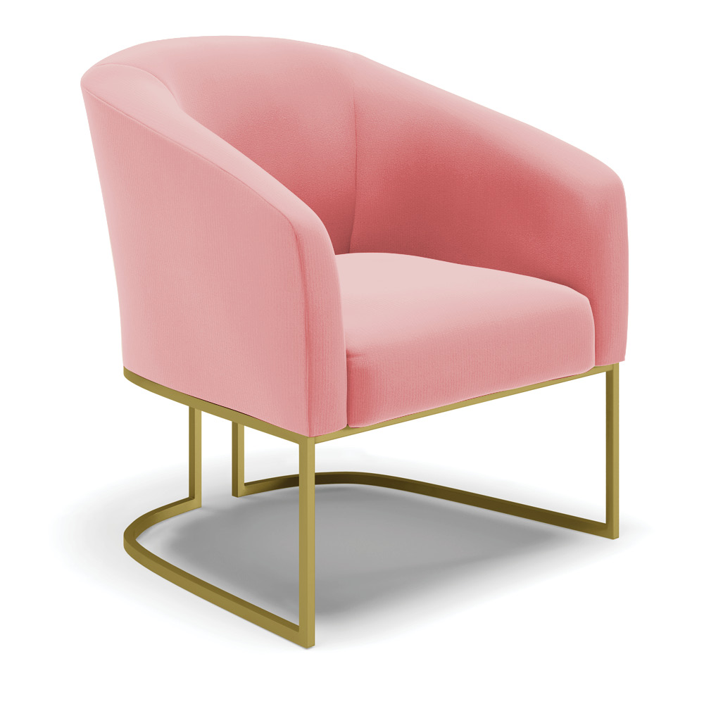 Poltrona Stella Suede Rosê Base Metálica Industrial Dourado - D'Rossi
