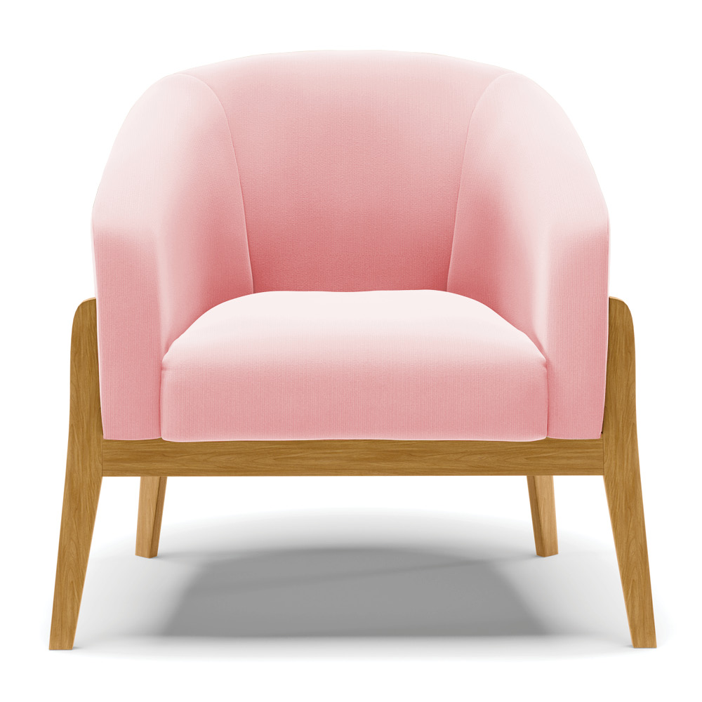 Poltrona Stella Suede Rosa Bebê Base Madeira Castanho - D'Rossi