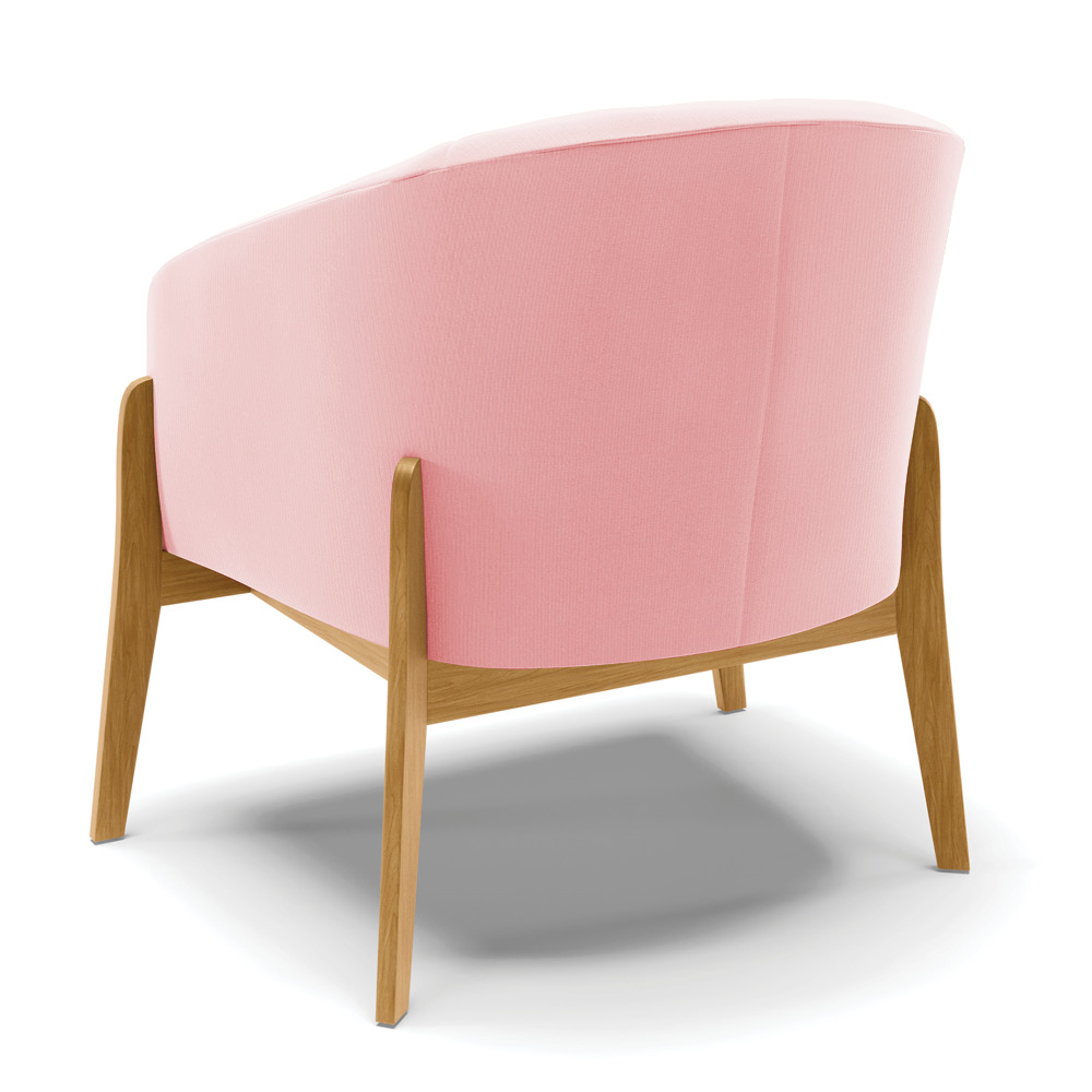 Poltrona Stella Suede Rosa Bebê Base Madeira Castanho - D'Rossi
