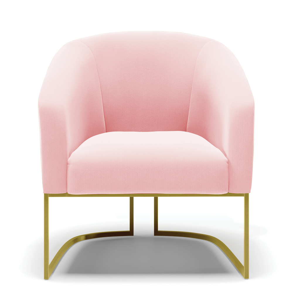 Poltrona Stella Suede Rosa Bebê Base Metálica Industrial Dourado - D'Rossi
