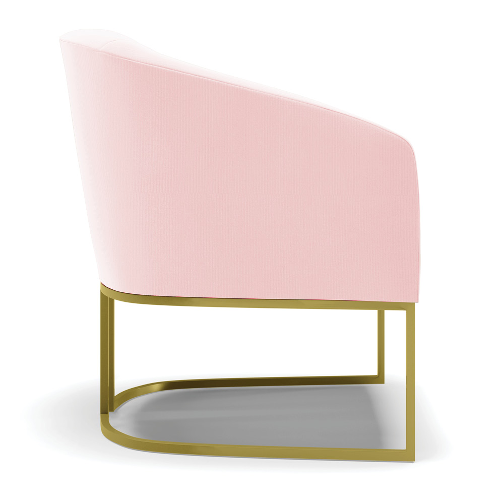 Poltrona Stella Suede Rosa Bebê Base Metálica Industrial Dourado - D'Rossi