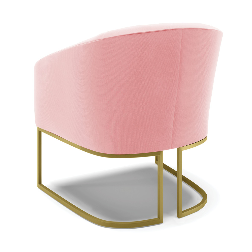 Poltrona Stella Suede Rosa Bebê Base Metálica Industrial Dourado - D'Rossi