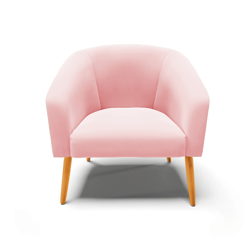 Poltrona Stella Suede Rosa Bebê Pés Palito Castanho D'Rossi