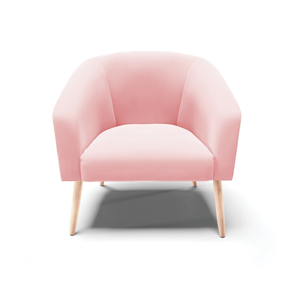 Poltrona Stella Suede Rosa Bebê Pés Palito Natural - D'Rossi