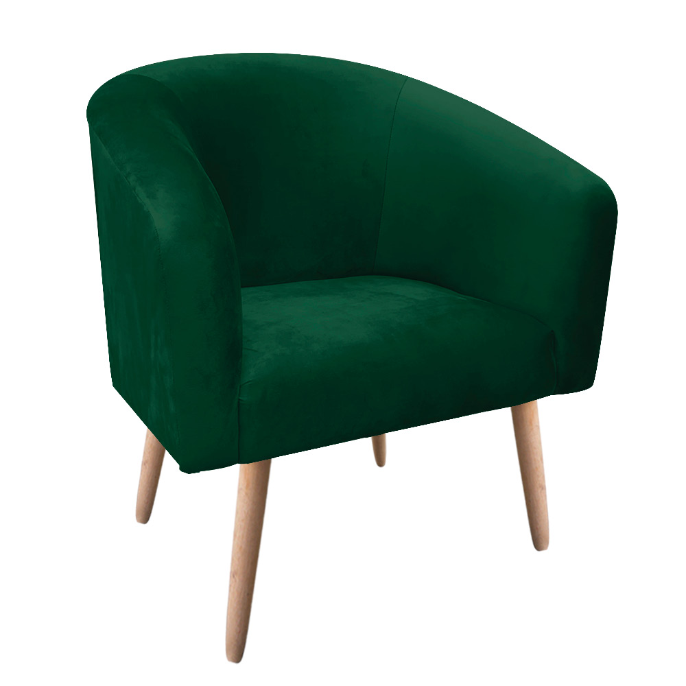 Poltrona Stella Suede Verde Pés Palito Natural - D'Rossi