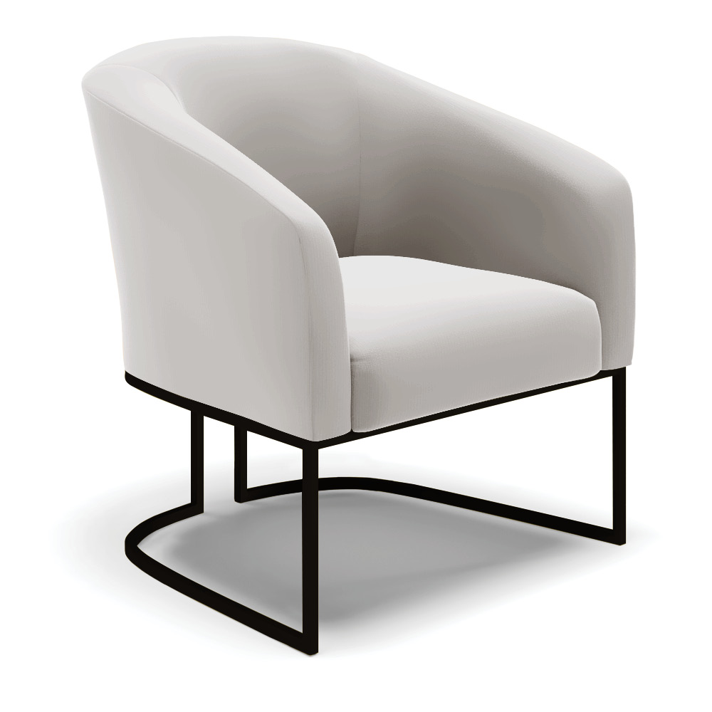 Poltrona Stella Veludo Cinza Base Metálica Industrial Preto - D'Rossi