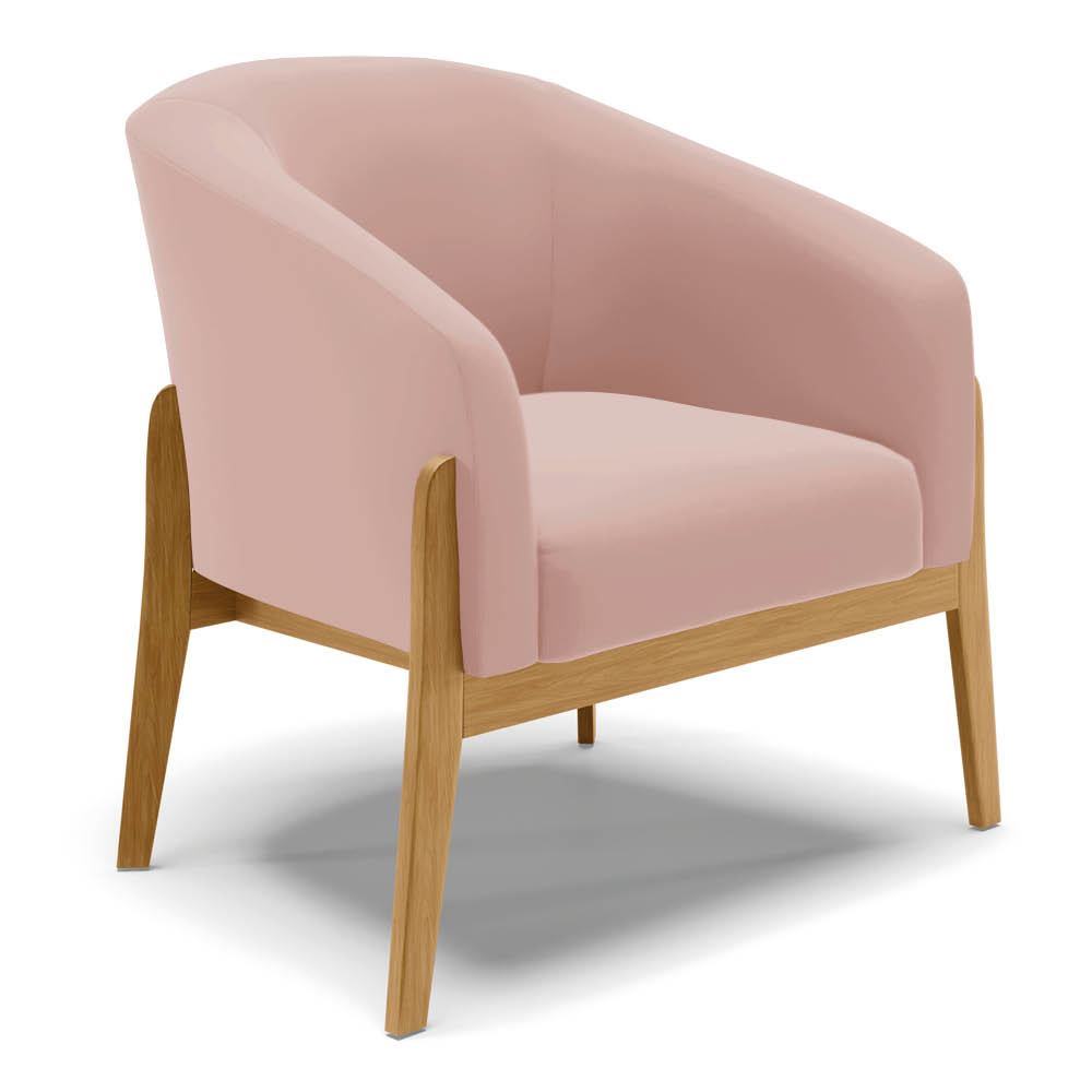 Poltrona Stella Veludo Rosê Base Madeira Castanho - D'Rossi