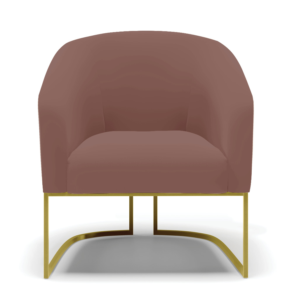 Poltrona Stella Veludo Rosê Base Metálica Industrial Dourado - D'Rossi