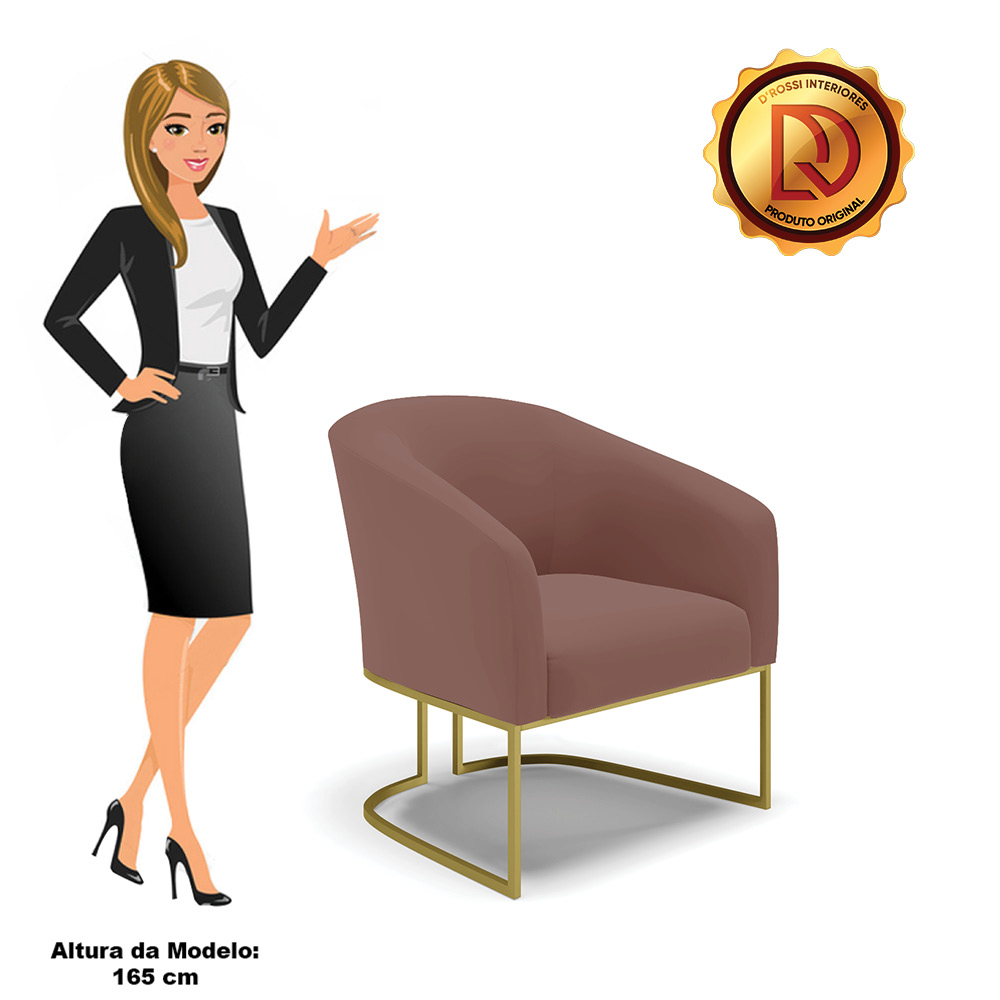 Poltrona Stella Veludo Rosê Base Metálica Industrial Dourado - D'Rossi