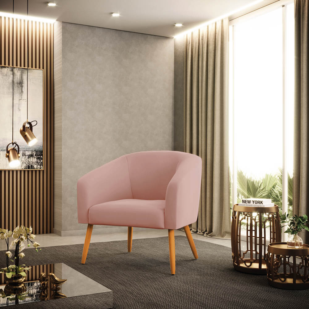 Poltrona Stella Veludo Rose Pés Palito Castanho D'Rossi