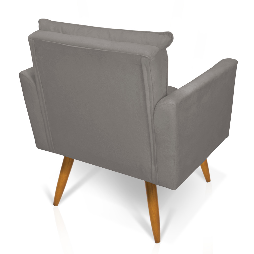 Poltrona Tais Suede Grafite Pés Palito Castanho - D'Rossi