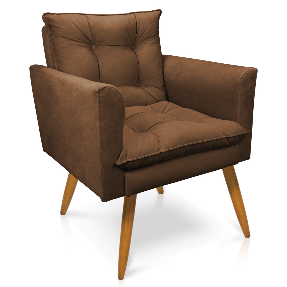 Poltrona Tais Suede Marrom Pés Palito Castanho - D'Rossi