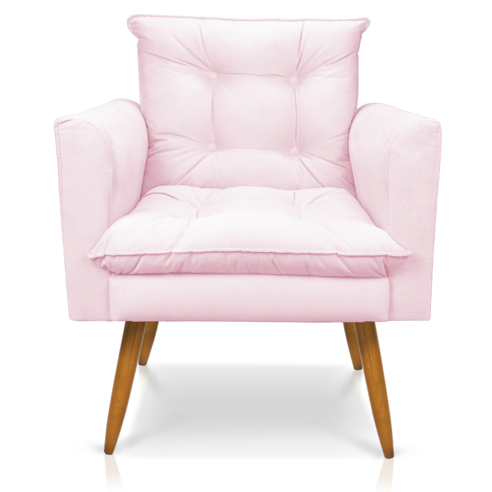 Poltrona Tais Suede Rosa Bebê Pés Palito Castanho - D'Rossi