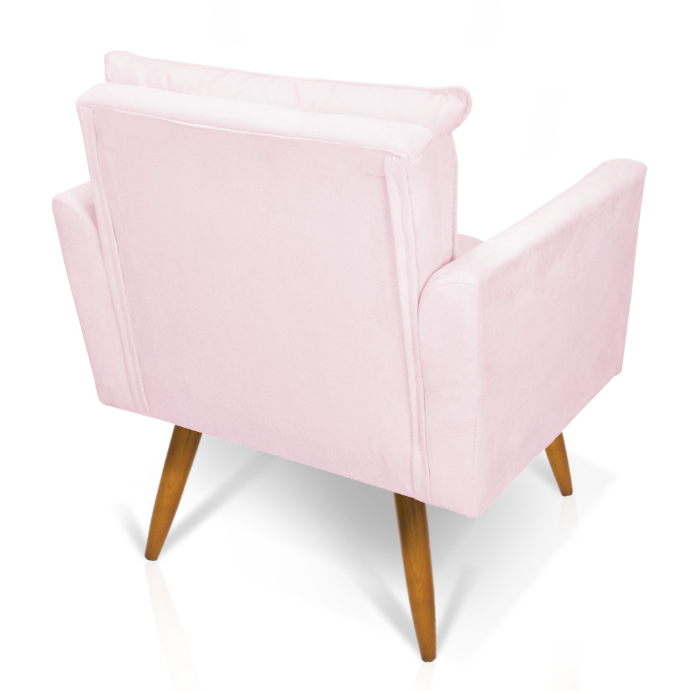 Poltrona Tais Suede Rosa Bebê Pés Palito Castanho - D'Rossi
