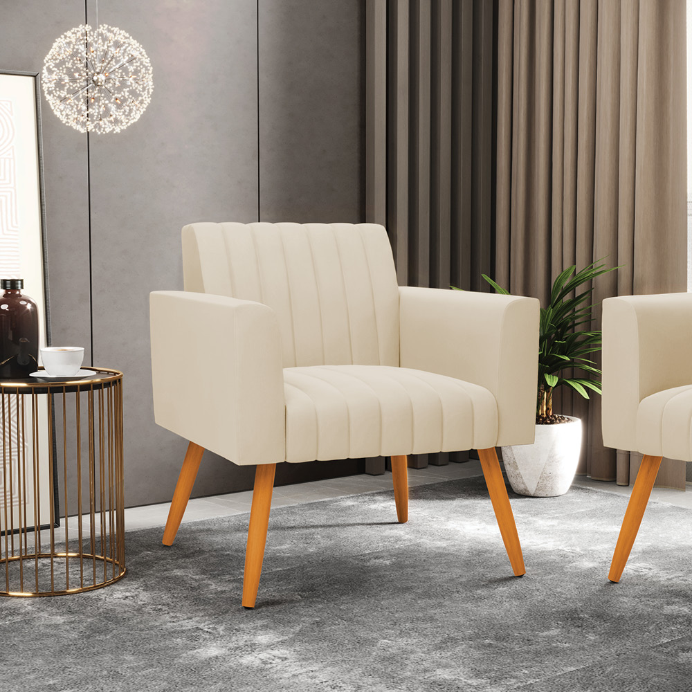 Poltrona Viena Gomada Suede Pés Palito Castanho - D'Rossi