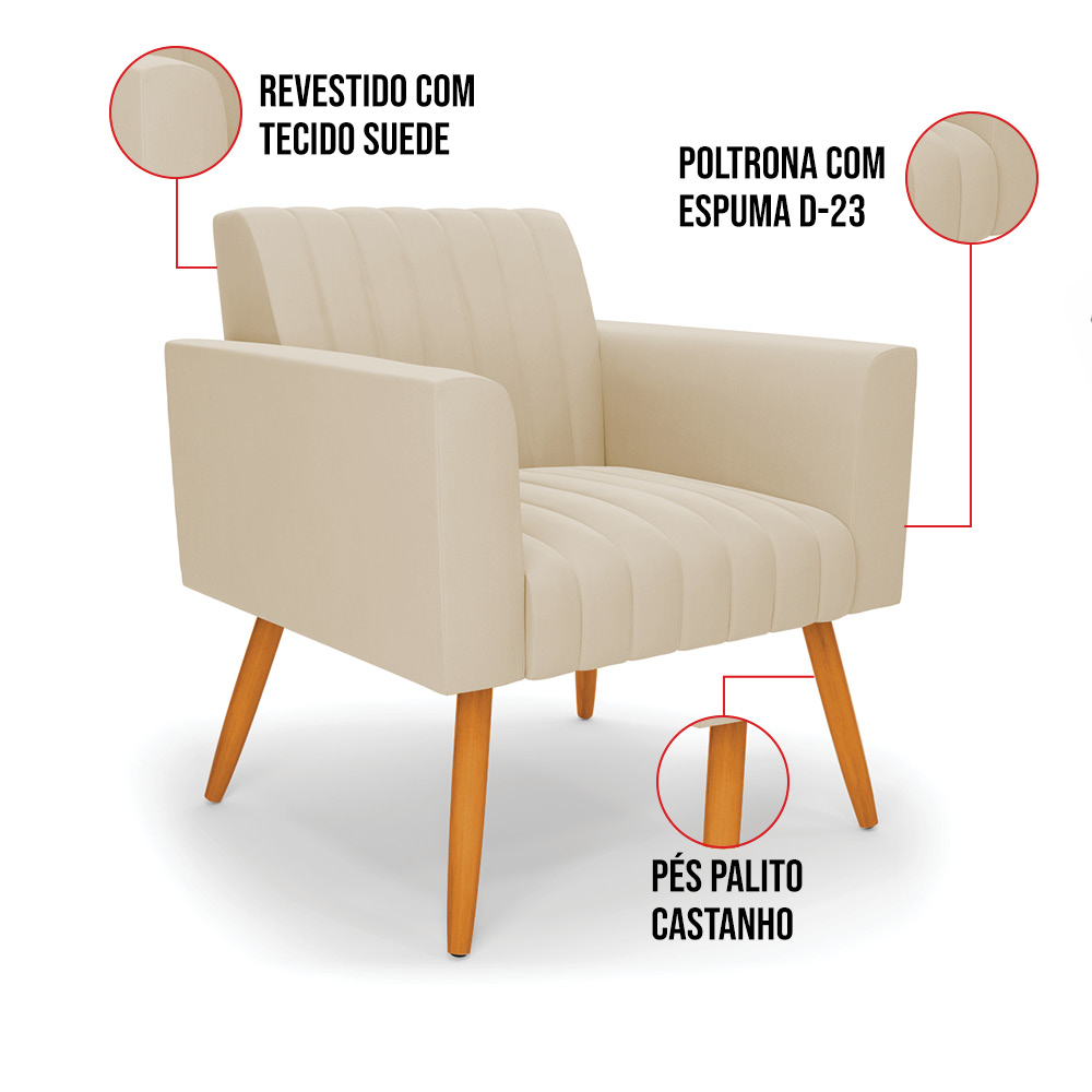 Poltrona Viena Gomada Suede Pés Palito Castanho - D'Rossi