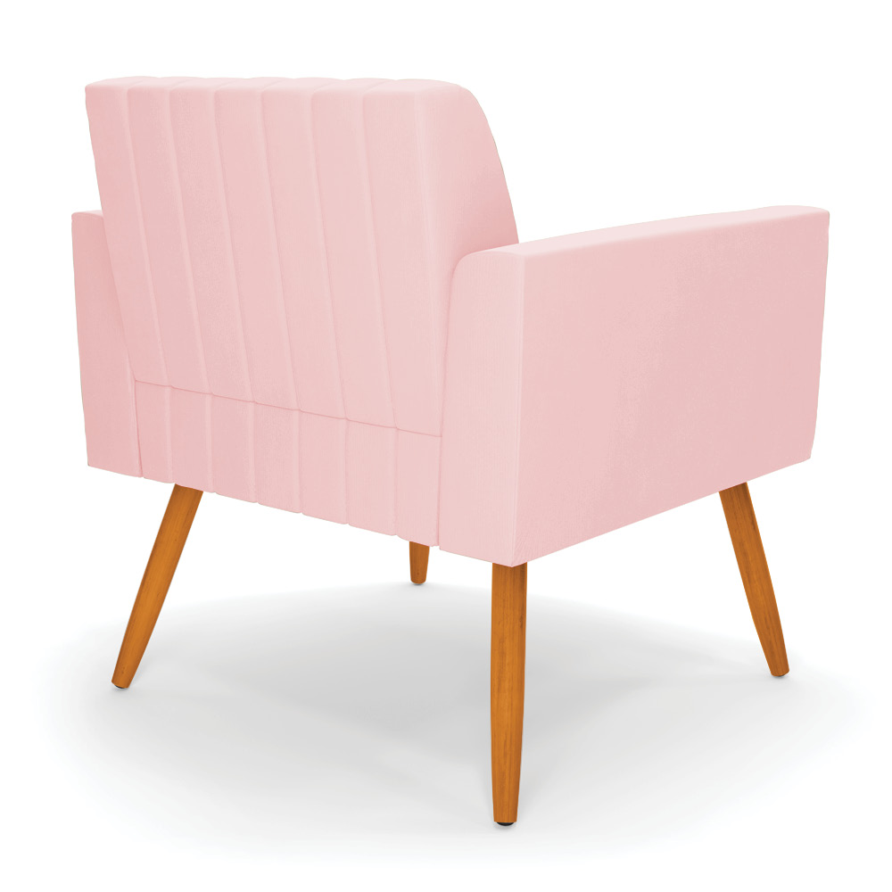 Poltrona Viena Gomada Suede Rosa Bebê Pés Palito Castanho - D'Rossi