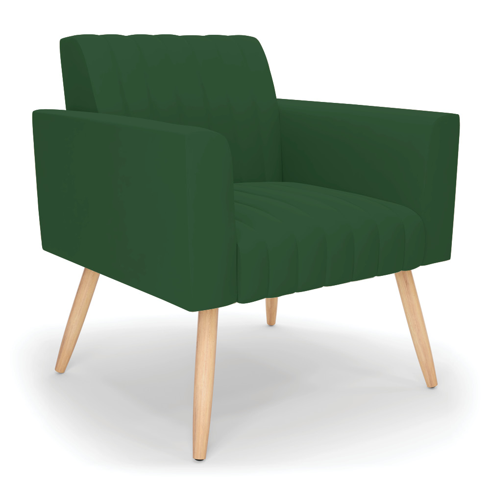 Poltrona Viena Gomada Veludo Verde Pés Palito Natural - D'Rossi