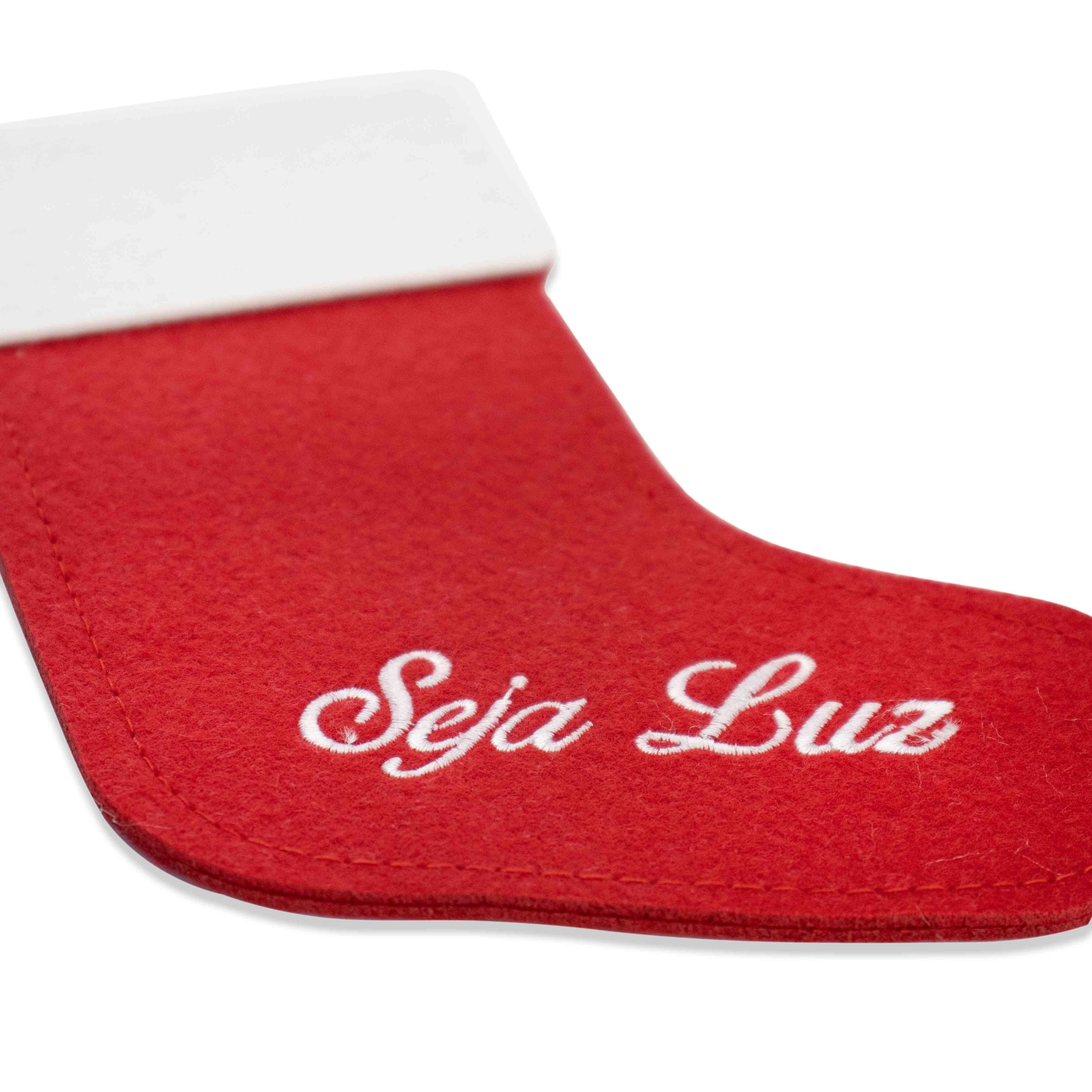 Porta Talher de Natal Bota Seja luz Vermelho e Branco 20x14 cm - D'Rossi