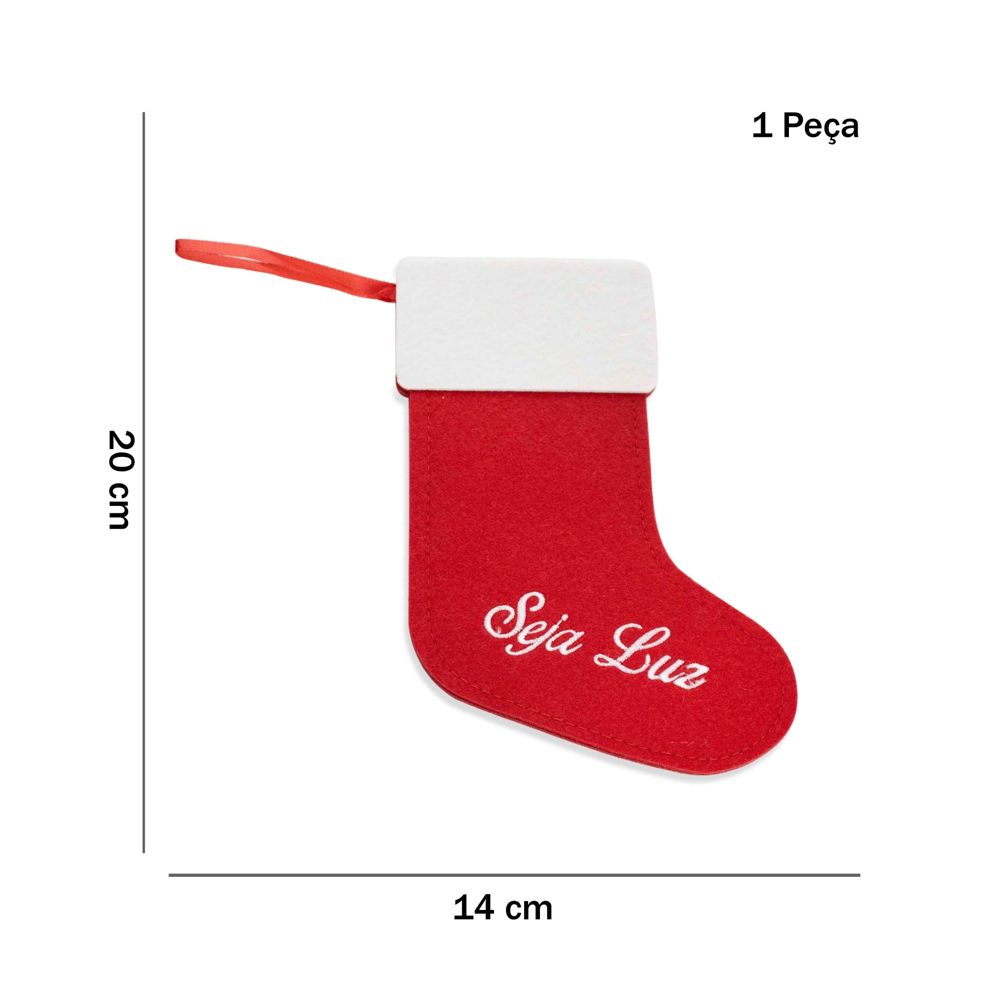 Porta Talher de Natal Bota Seja luz Vermelho e Branco 20x14 cm - D'Rossi