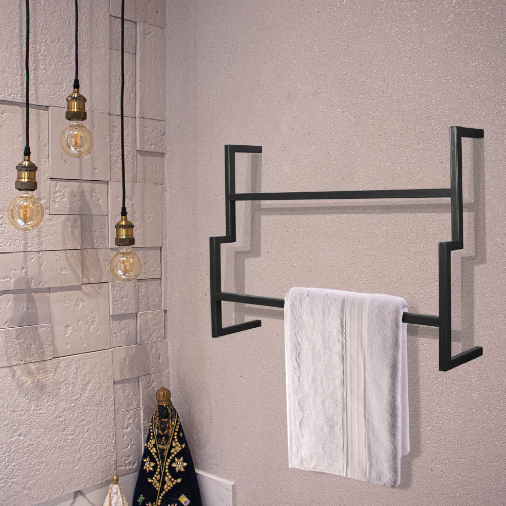 Porta Toalha de Banho Industrial Metálico Preto 60 cm - D'rossi