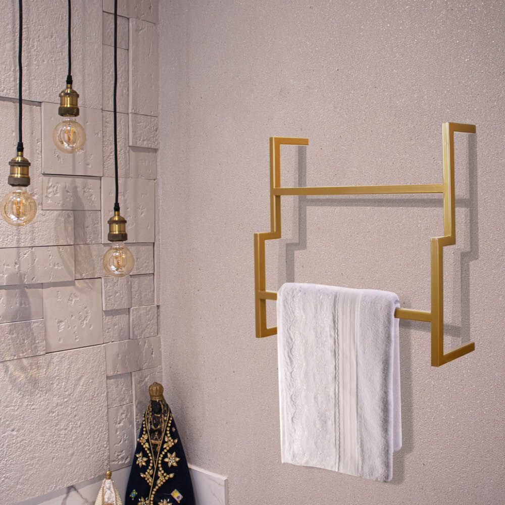 Porta Toalha de Rosto Industrial Metálico Dourado 35 cm - D'Rossi