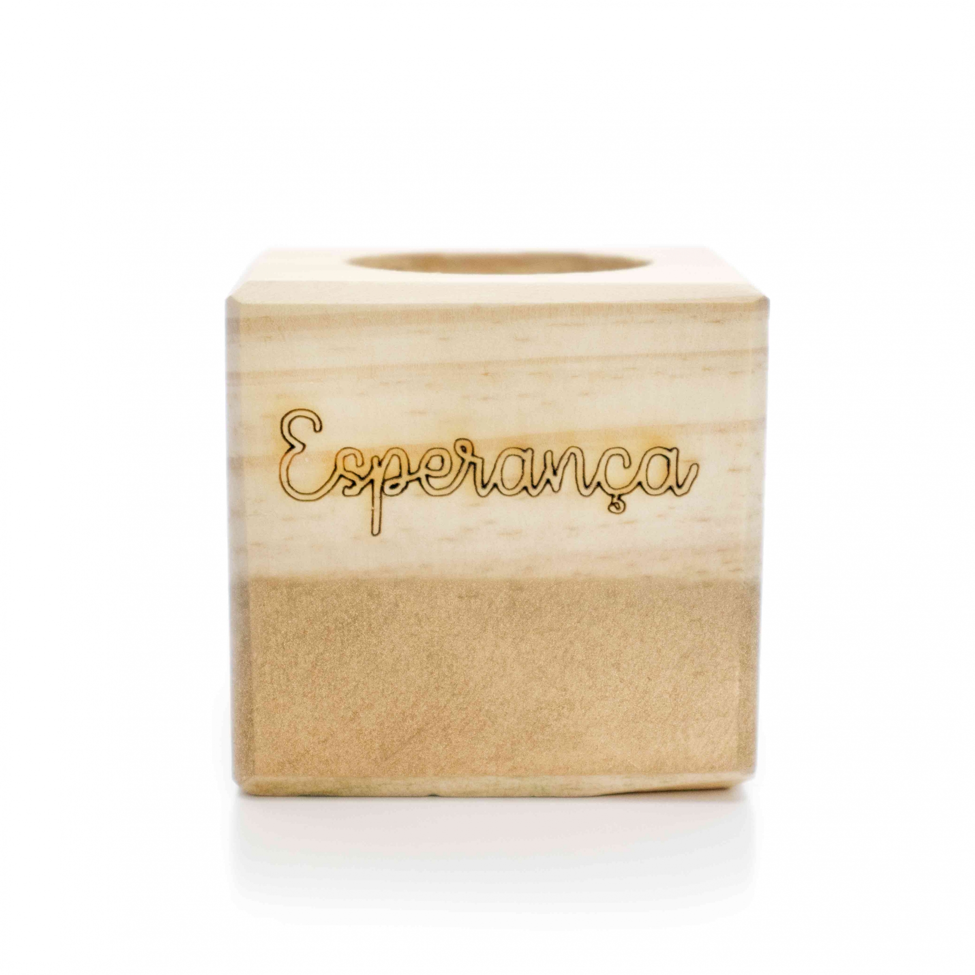 Porta Vela Quadrado Natal Esperança Madeira e Dourado 7 cm - D'Rossi