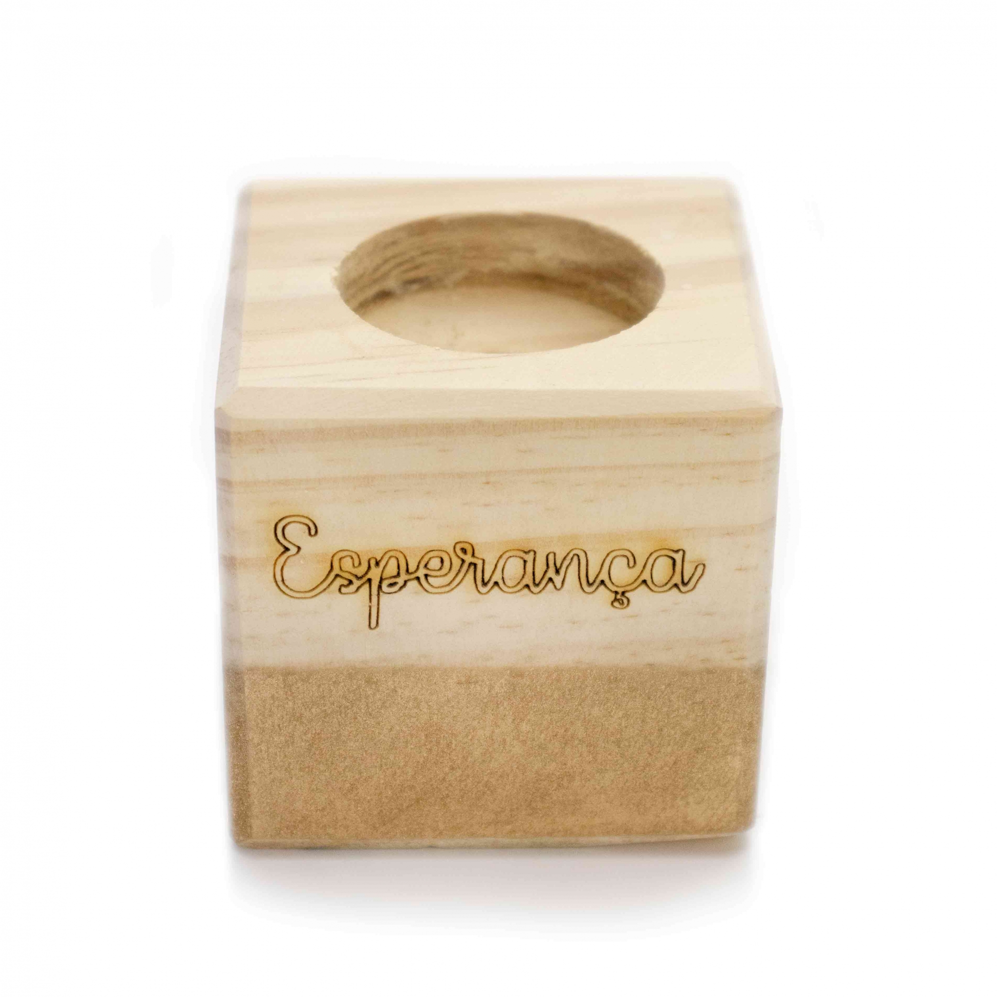 Porta Vela Quadrado Natal Esperança Madeira e Dourado 7 cm - D'Rossi