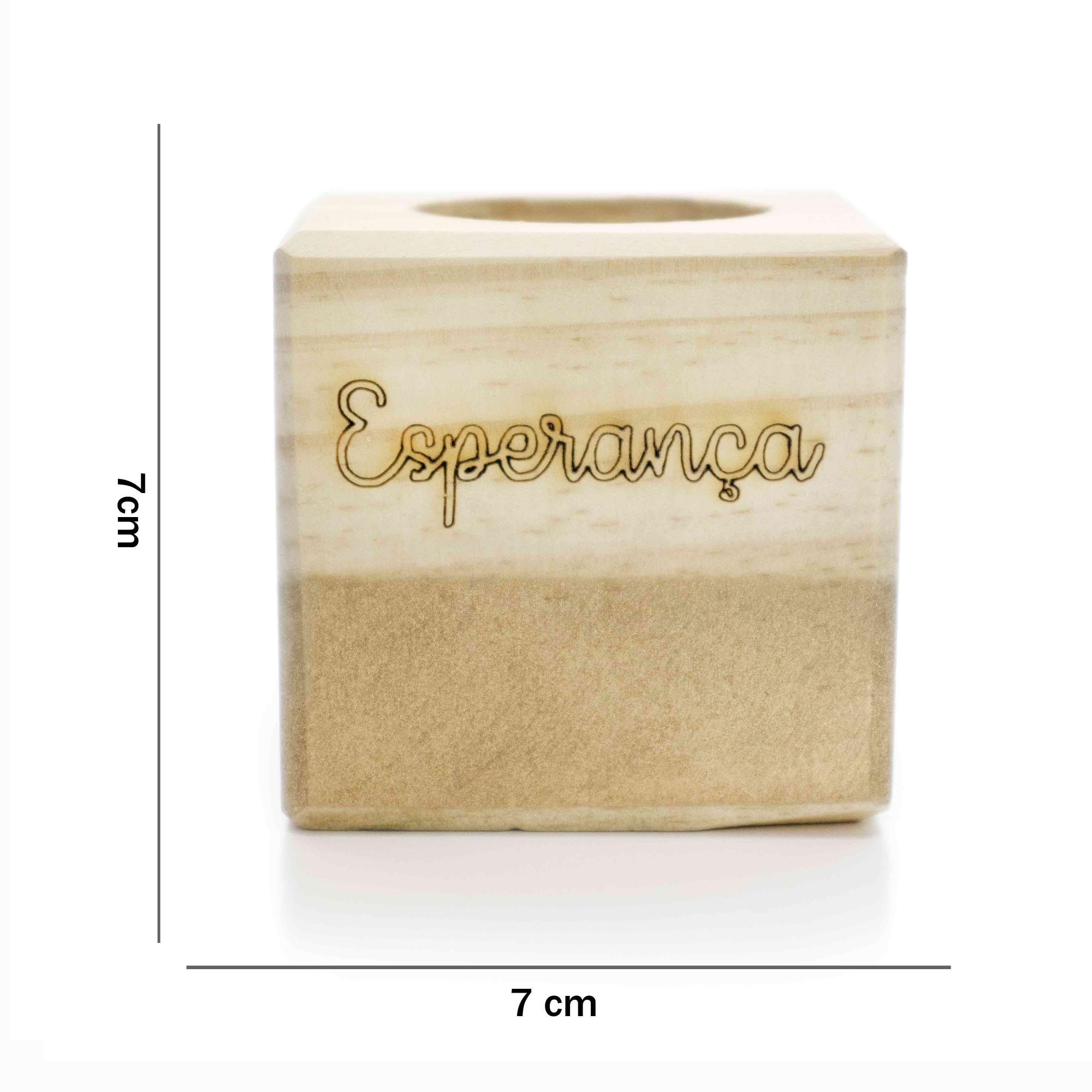 Porta Vela Quadrado Natal Esperança Madeira e Dourado 7 cm - D'Rossi