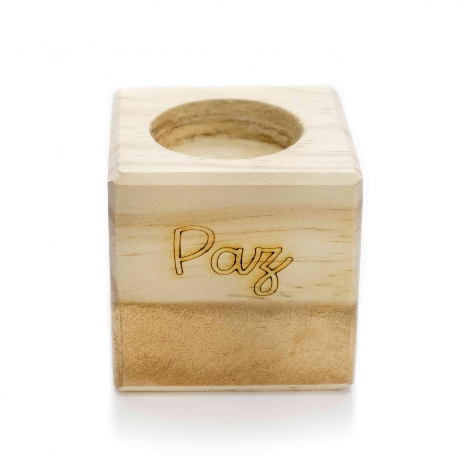 Porta Vela quadrado de Natal Paz em Madeira e Dourado 7 cm - D'Rossi