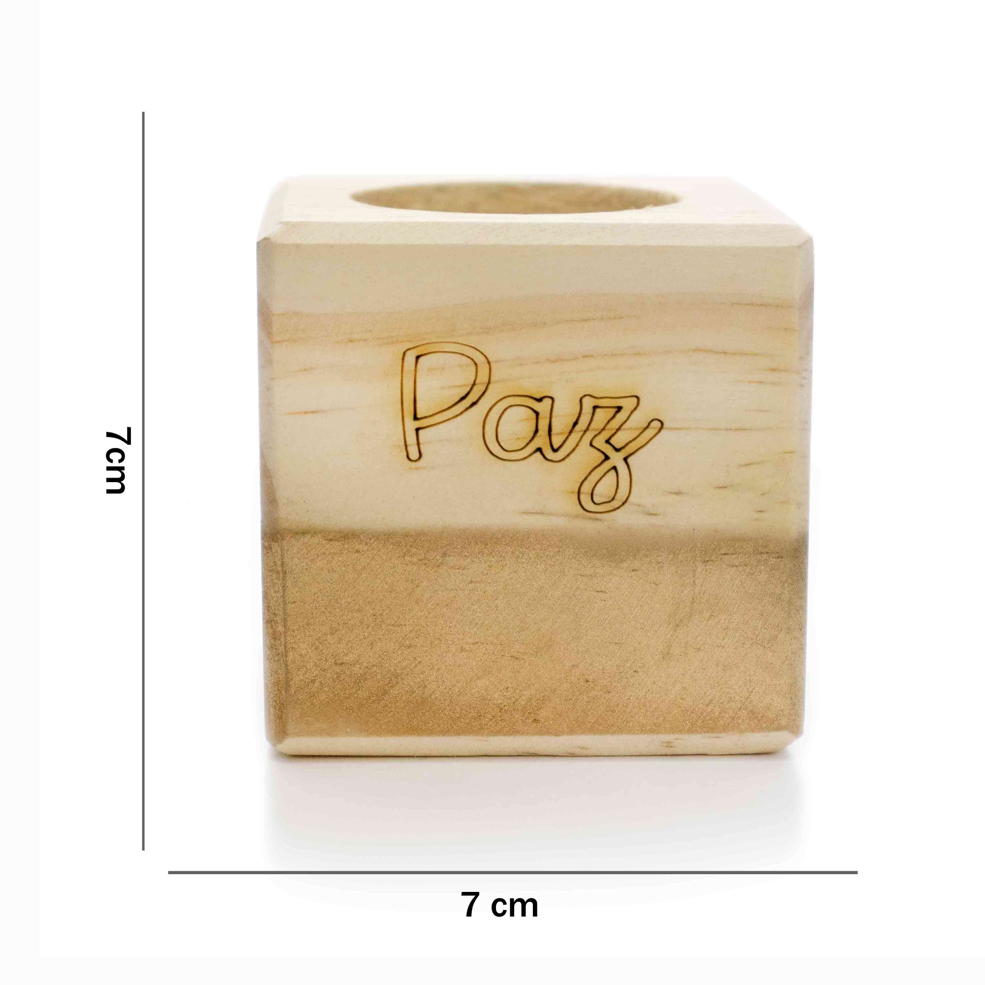 Porta Vela quadrado de Natal Paz em Madeira e Dourado 7 cm - D'Rossi