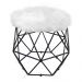 Puff Aramado Hexágono Decorativo Industrial Preto com Pelúcia Branco D03 - D'Rossi