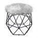 Puff Aramado Hexágono Decorativo Industrial Preto com Pelúcia Cinza D03 - D'Rossi