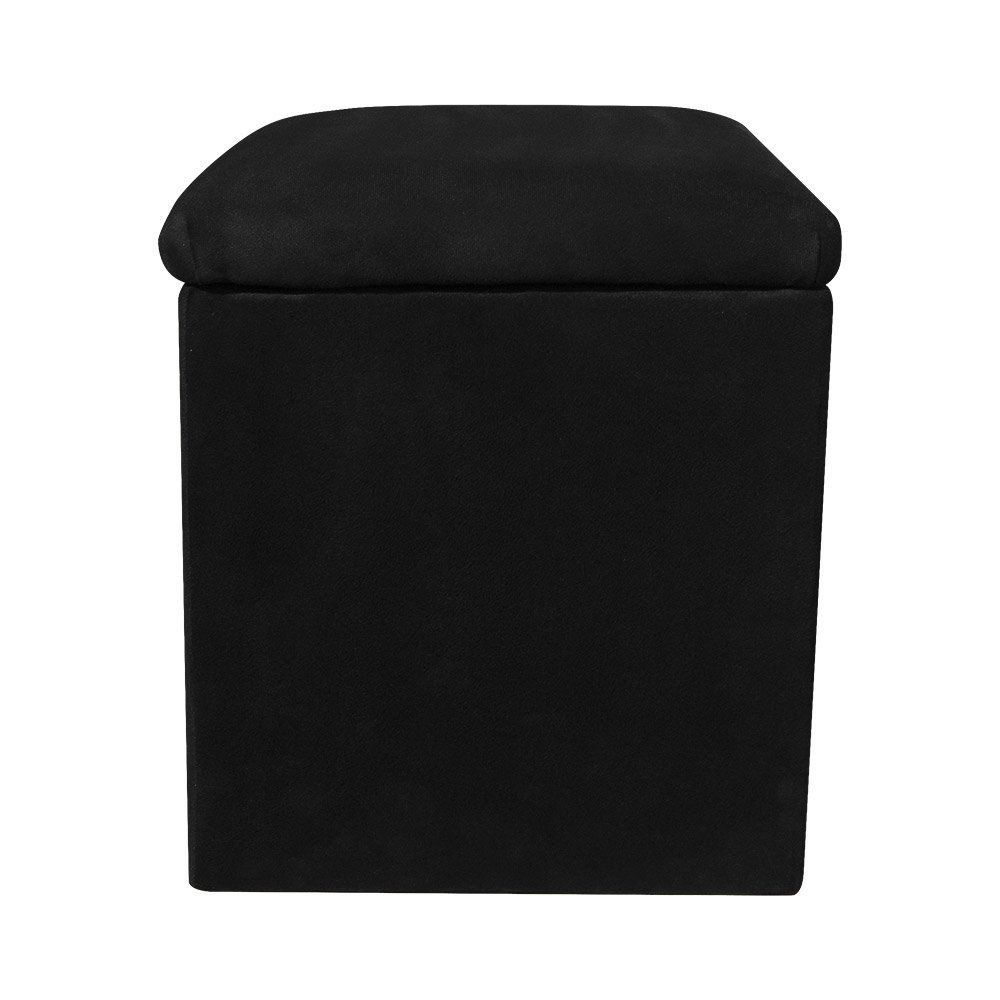 Puff Baú Dani Quadrado Suede Preto D'Rossi