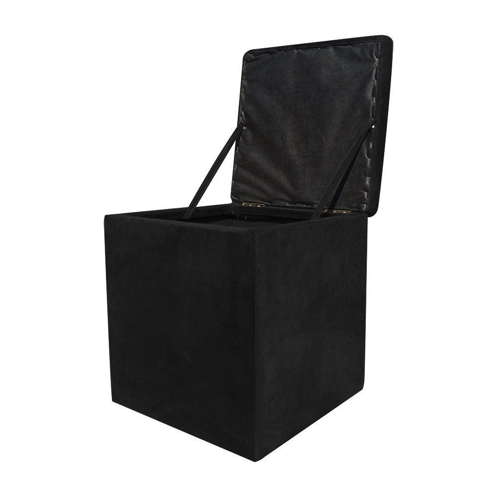 Puff Baú Dani Quadrado Suede Preto D'Rossi